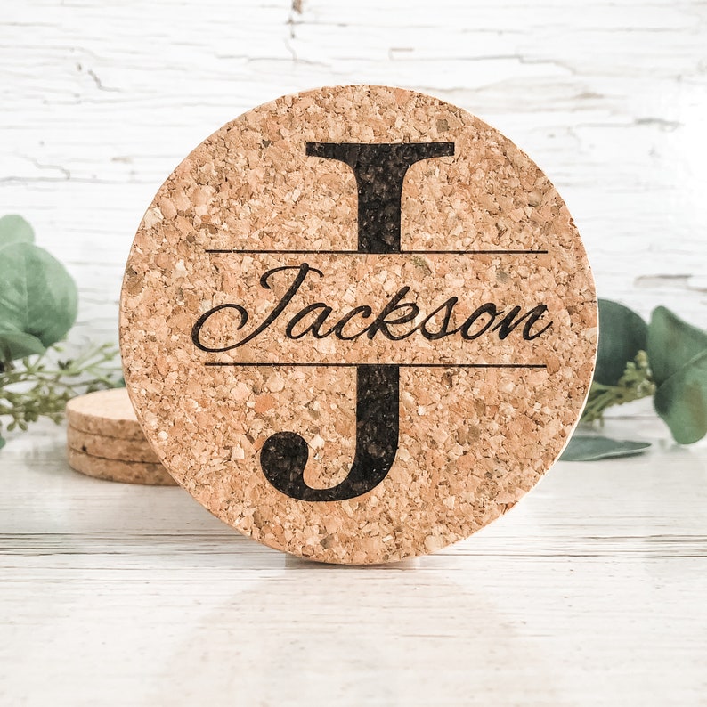 Personalized Coaster Set of 4 Cork Coasters Last Name Wreath Etsy