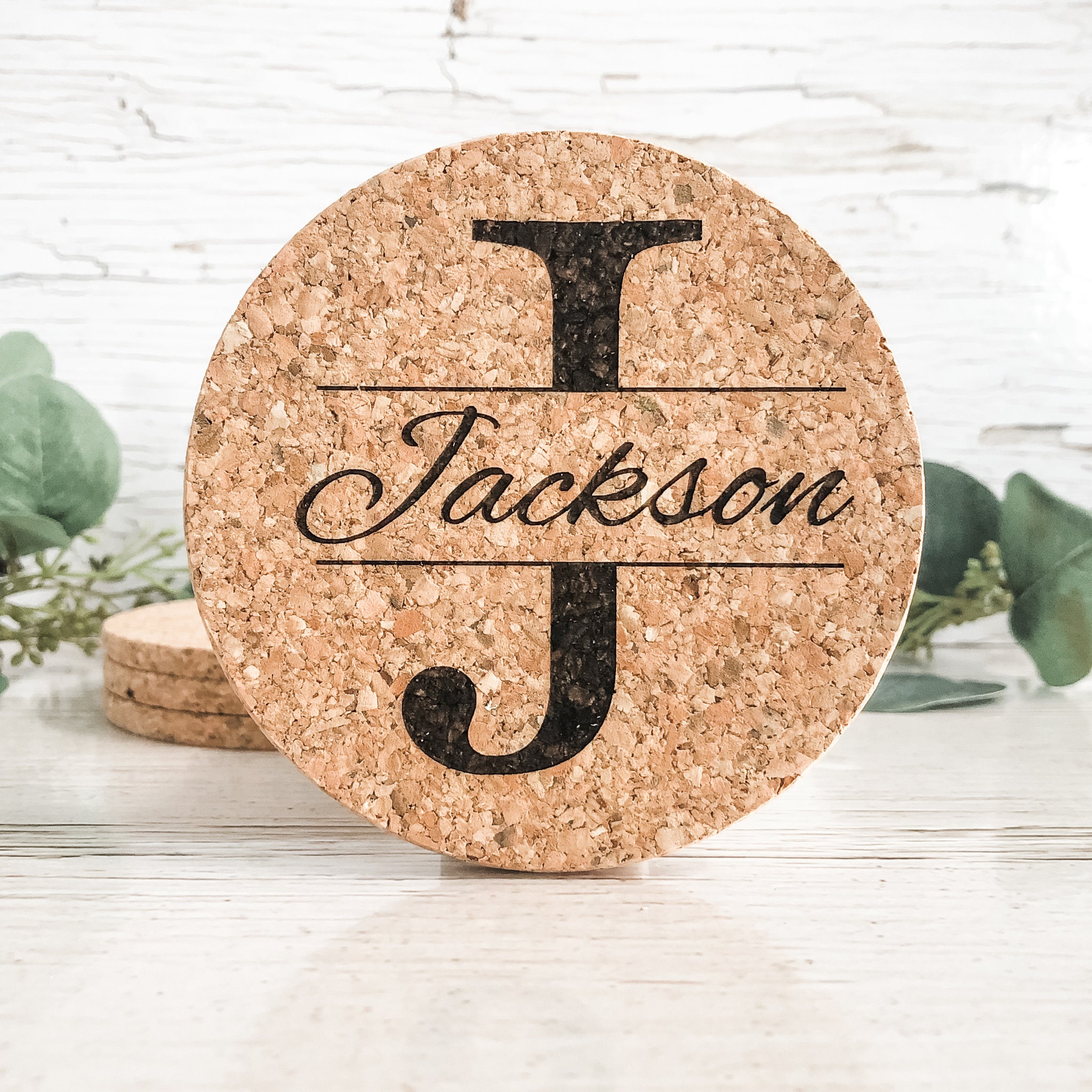 Personalized Cork Coaster Set for Couples, Design: N8 - Everything Etched