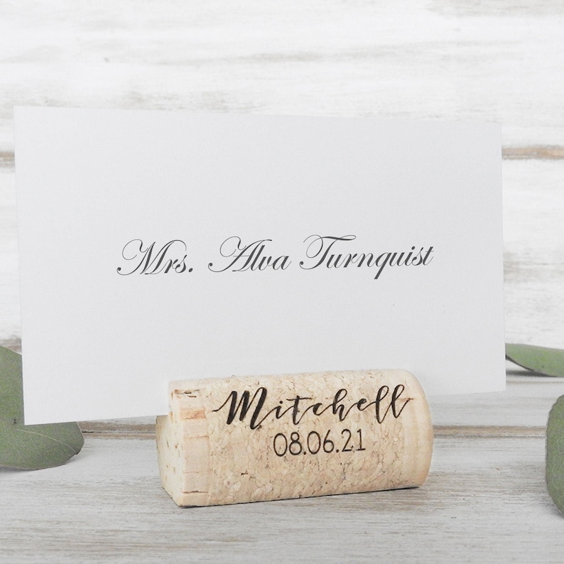 Wine Cork Place Card Holder Personalized Wine Corks Wine Cork Card Holder Wine Themed Wedding Vineyard Wedding Cork Escort Card Custom Corks image 1