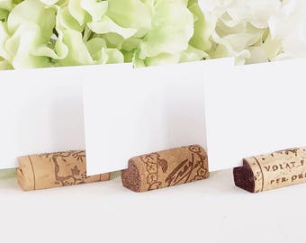 Wine Cork Place Card Holders, Variety from Real Recycled or Blank Options, Corks Wedding place card holders Holiday Party Thanksgiving Corks