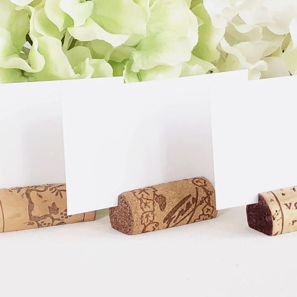 Wine Cork Place Card Holders, Variety from Real Recycled or Blank Options, Corks Wedding place card holders Holiday Party Thanksgiving Corks