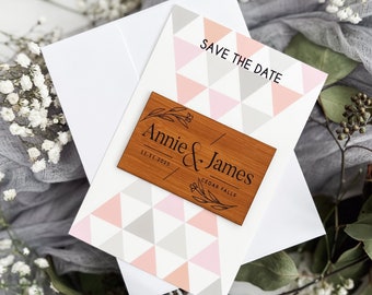 Personalized Wedding Save The Date Magnet Card Vegan Leather Rustic Custom Wedding Announcement Wood Magnet Boho Unique Save The Date Cards