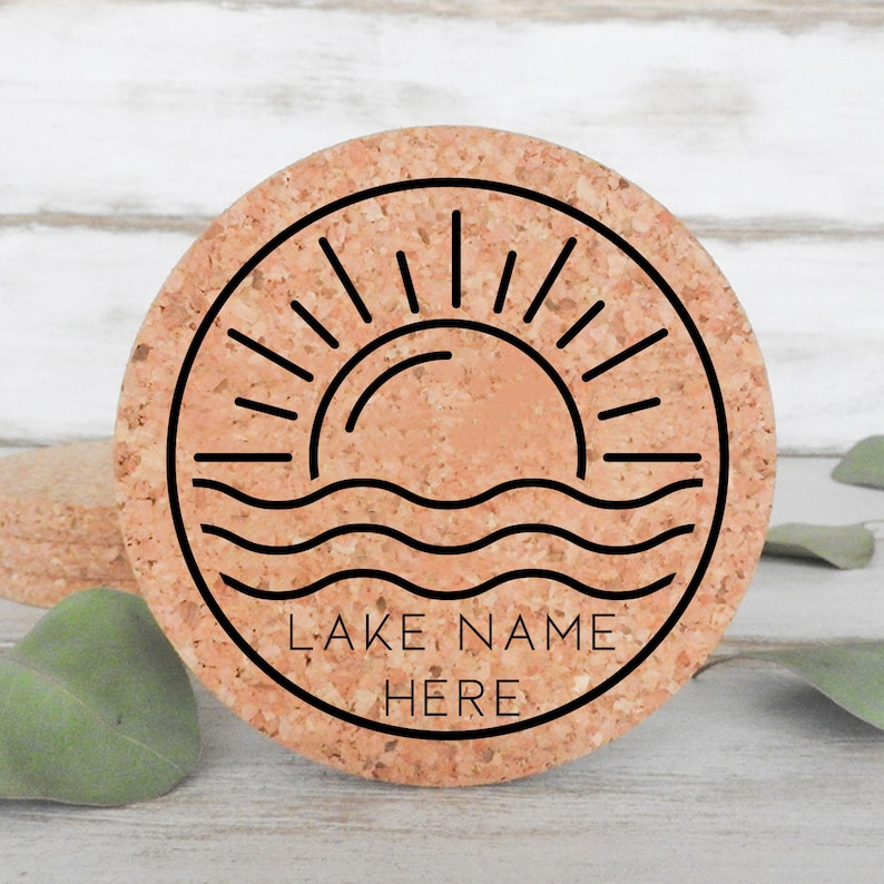 Lake Theme Custom Coaster Sets Set of 4 Personalized Cork Etsy