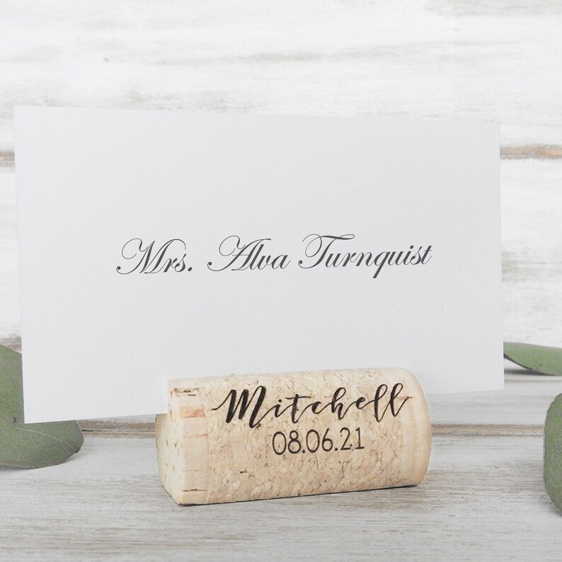 Wine Cork Place Card Holder Personalized Wine Corks Wine Cork Card Holder Wine Themed Wedding Vineyard Wedding Cork Escort Card Custom Corks Font 3 (photo 3)