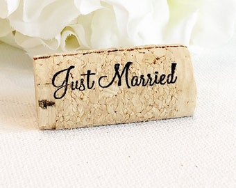 Just Married Custom Wine Cork Place Card Holder Personalized Wine Corks Wine Cork Card Holder Wine Themed Wedding Vineyard Wine Cork Favors