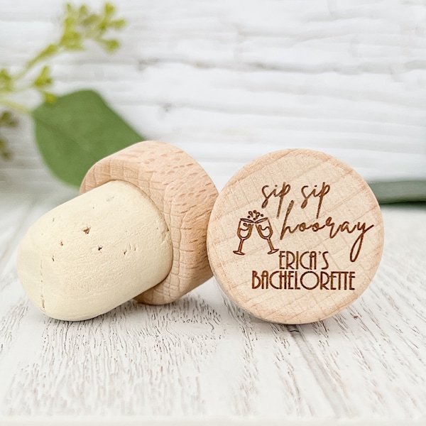 Personalized Sip Sip Hooray Bachelorette Wine Bottle Stopper, Wedding Favor, Wine Stopper Custom, Wooden Wine Stopper, Bachelorette Favors