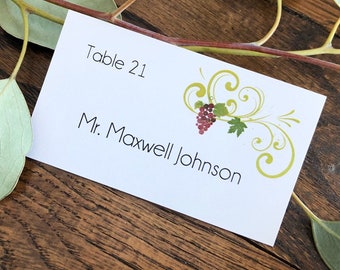 Grape Swirl Wedding Place Cards: Rustic Winery Seating