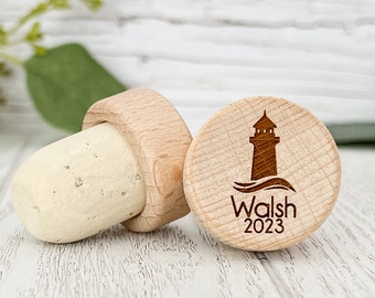 Personalized Cork Wine Bottle Stoppers Custom Wine Stopper Wedding Favors Thank you Guest Wedding Décor Bulk Party Favors Lighthouse Favors