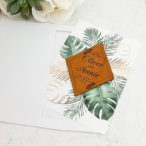 Tropical Leaves Custom Save the date magnet + card + envelope rustic wedding invitation wedding magnet custom magnetic wedding announcement