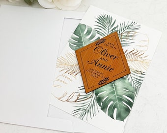 Tropical Leaves Custom Save the date magnet + card + envelope rustic wedding invitation wedding magnet custom magnetic wedding announcement