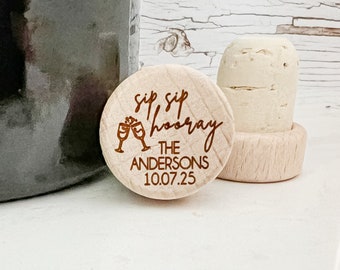 Sip Sip Hooray Wine Bottle Stopper Personalized Bachelorette party Favor Bachelorette Wine Themed Wedding Shower Vineyard Wedding Favor Gift