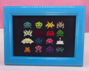 Space Invaders Cross Stitch // handmade gift // christmas