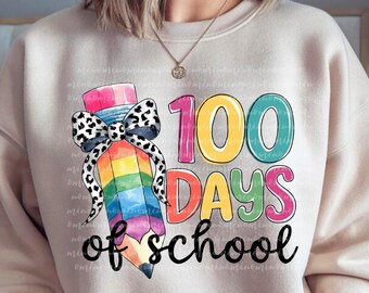 100 giorni di scuola PNG, design a matita con fiocco Coquette (download digitale)