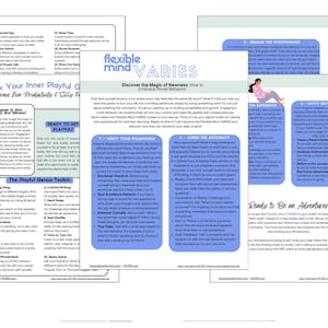 May include: A blue and white printable worksheet with the title "Unlock Your Inner Playful Genius" and the text "Embrace New Productivity & Silly Fun". The worksheet includes tips on how to be more playful and embrace new experiences.