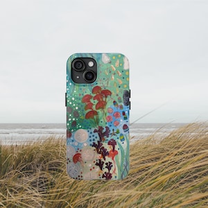 Custodia per telefono resistente dipinta a mano con tema costiero, cover personalizzata con spiaggia e oceano nautico, custodia per iPhone 15, guscio protettivo, custodia per cellulare