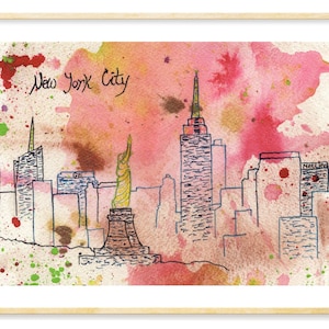 NYC Print | New York City Art, NYC Skyline, New York City Watercolor Print