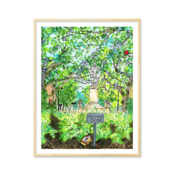 Savannah Georgia Print | Chippewa Square, Wald Gump, Savannah Souvenir, 8.5x11, 11x14