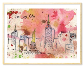 NYC Print | New York City Art, NYC Skyline, New York City Watercolor Print