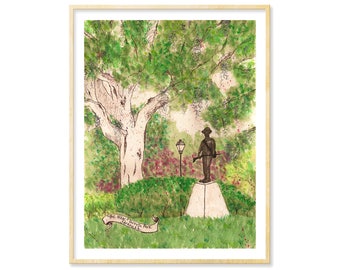 Savannah GA Art Print | Forsyth Park, Savannah Squares, Military History, Historical Georgia, Live Oak Trees, 8.5x11, 11x14