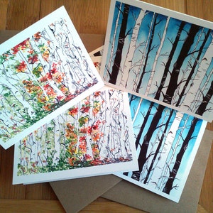 Set cadeaukaarten in doos | Berken, blanco natuurkaarten, boskunstwerk, gemengde doos kaarten