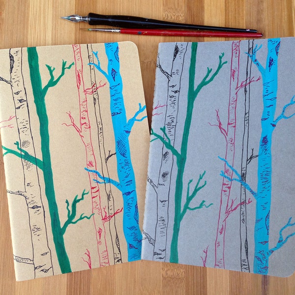 Hand Painted Moleskine, Gift for Writer, Writing Journal, Forest, Woods, Birch Trees, Large Moleskine Journal, Moleskine Notebook Journal