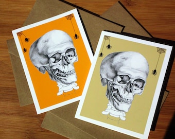 Creepy Cute, Blank Cards, Gothic, Anatomical Skull, Spooky, Boxed Set of 6, Halloween Cards, Macabre Card, Spiders,Creepy Gift, Anatomy Gift