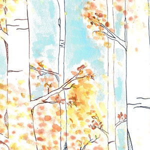Birch Forest Print Trees, Landscape Watercolor Illustration, Woodland Decor, 11x14 image 3
