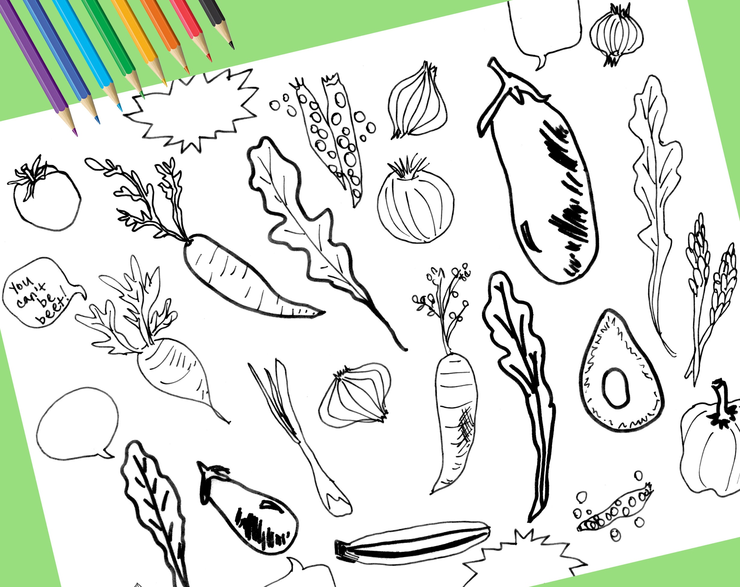 Veggies Coloring Page Printable Coloring Sheet For Kids And Etsy