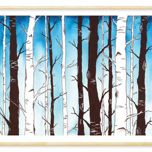 Birch Trees Print, Forest Decor, Living Room Wall Art, Blue Nursery Art, Birch Wall Art, Woodland Decor, Birch Forest Print, 8.5x11, 11x14