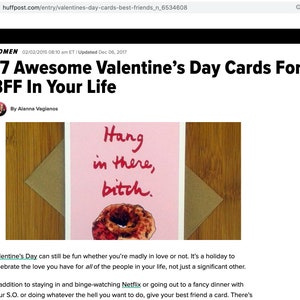 Anti Valentine's Day Card for BFF Galentine's Day, BFF Valentine Card, Hang in There Bitch, Anti Valentine for Adult image 2