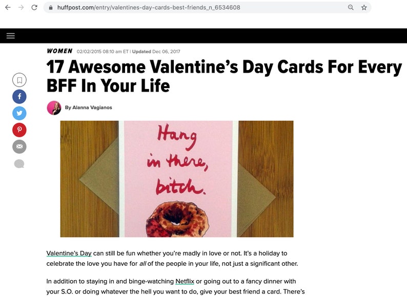 Anti Valentine's Day Card for BFF Galentine's Day, BFF Valentine Card, Hang in There Bitch, Anti Valentine for Adult image 2