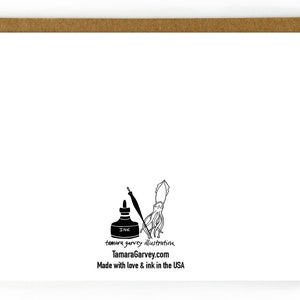May include: A black and white illustration of an ink bottle and a squid with the text "tamara garvey illustration" and "TamaraGarvey.com" and "Made with love & ink in the USA".