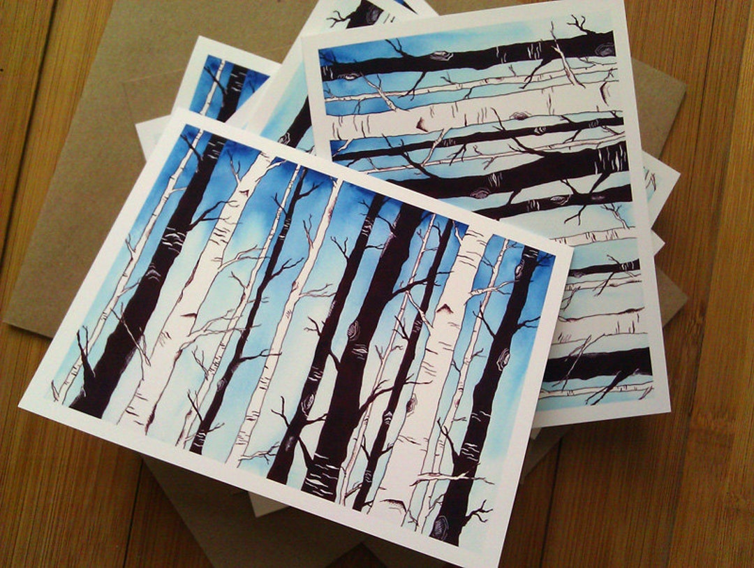 Boxed Card Set Birch Forest Art Cards Blank Nature Cards Etsy