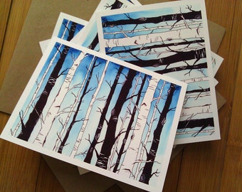 Boxed Card Set | Birch Forest Art Cards, Blank Nature Cards, Trees Artwork