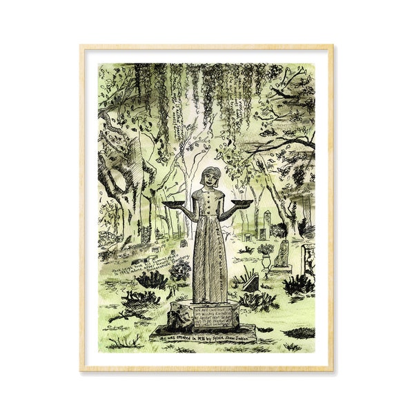 Savannah Georgia Print | Midnight in the Garden of Good and Evil, Bonaventure Cemetery, Bird Girl, 8.5x11, 11x14