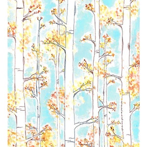 Birch Forest Print Trees, Landscape Watercolor Illustration, Woodland Decor, 11x14 image 5