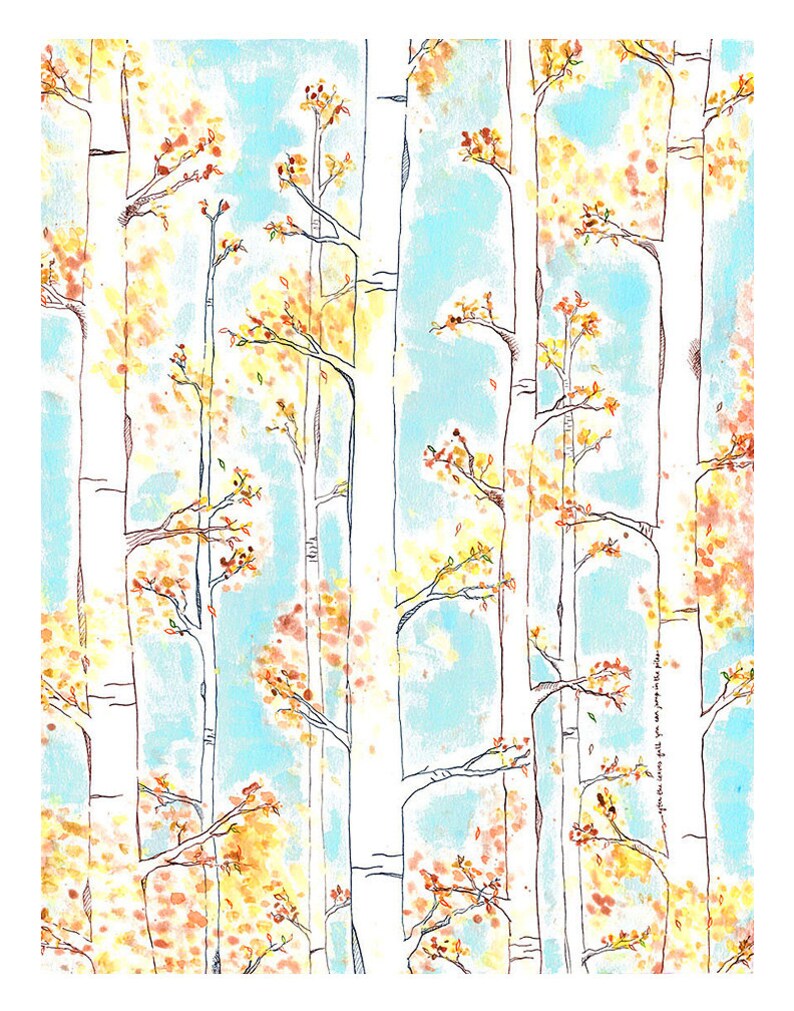 Birch Forest Print Trees, Landscape Watercolor Illustration, Woodland Decor, 11x14 image 5
