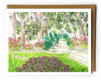 Savannah Georgia Card | Bonaventure Cemetery Souvenir, Savannah Ghost Stories, Beautiful Cemeteries, Antebellum, Azaleas