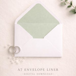 Sage Green Coastal Envelope Liner Template, A7 Printable Wedding Canva Download
