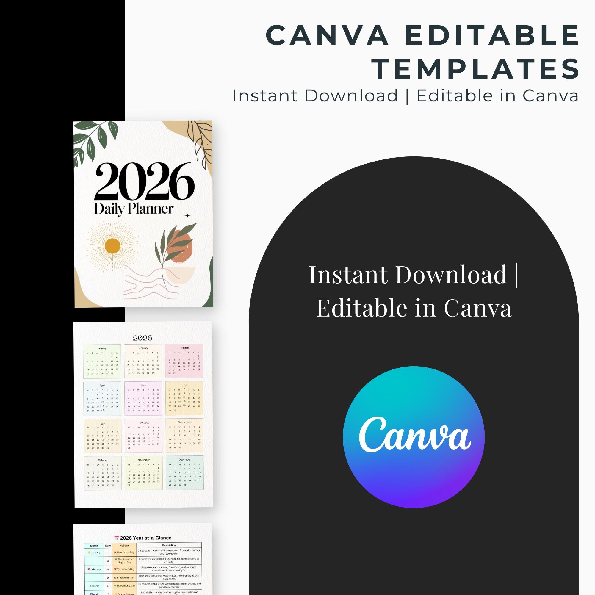 2026 Daily Planner | Printable & Editable Canva Template | Minimalist ...