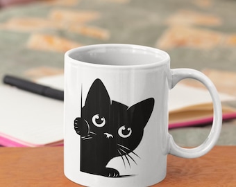 Cat Mug Cat Lover Mug Coffee Lover Unique Animal Gift Pet Owner Mug Whimsical Cat Mug Cat Mama Cat Lady Gift Funny Mug Black Cat