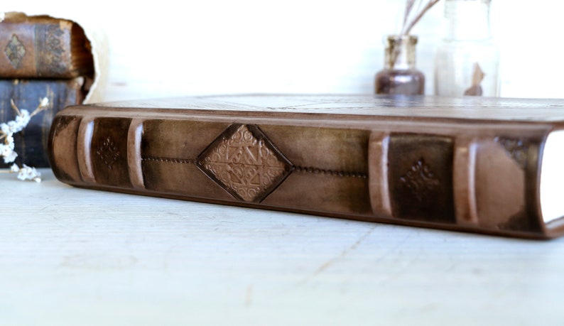 Brown leather journal with blind tooled decoration, Monochrome Textures II image 5