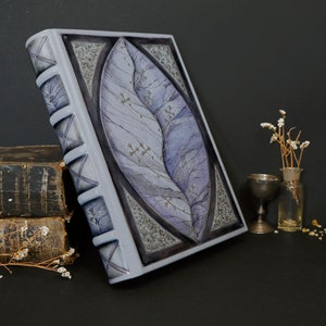 Purple leather journal with silver tooled and painted decoration. Silver Leaf image 4