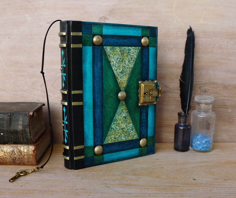 Leather Journal With Lock and Key Blue and Green Leather Etsy