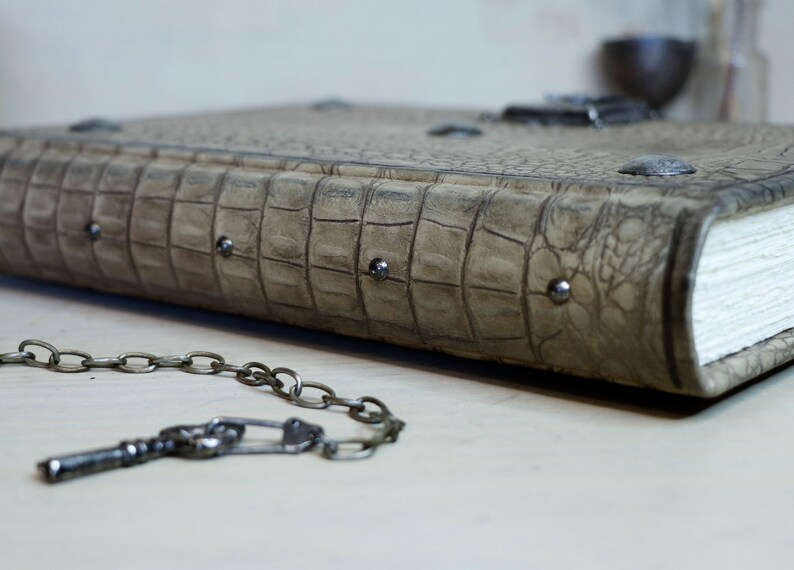 Journal with Lock and Key, Antique Crocodile Textured Leather The Collector image 6