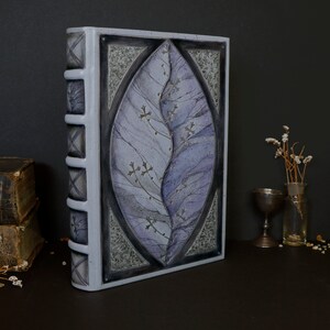 Purple leather journal with silver tooled and painted decoration. Silver Leaf image 3