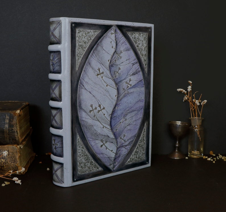 Purple leather journal with silver tooled and painted decoration. Silver Leaf image 3