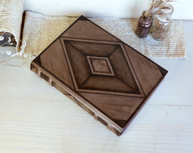 Brown leather journal with blind tooled decoration, Monochrome Textures II image 4