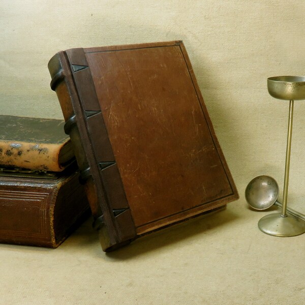 Vintage Brown Leather Journal, Parchment Paper - Weathered