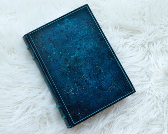 Blue leather journal with handpainted decoration - September Night Skies